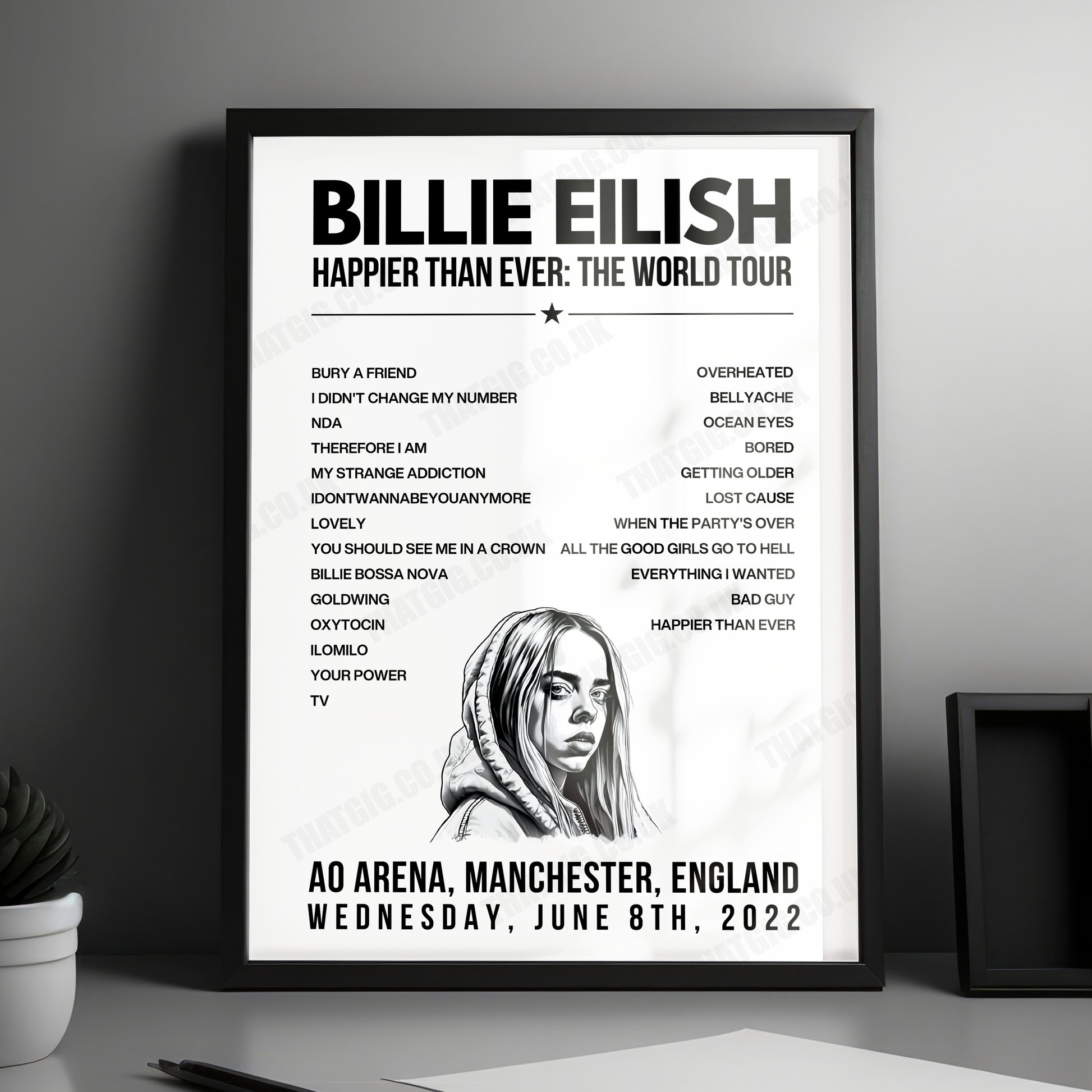 Billie Eilish Setlist Poster - AO Arena, Manchester, England - June 8th, 2022