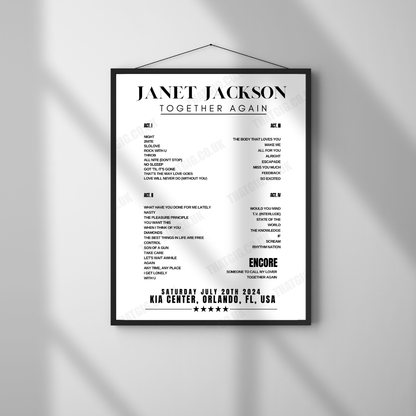 Janet Jackson Setlist Poster - Kia Center - July 20th, 2024