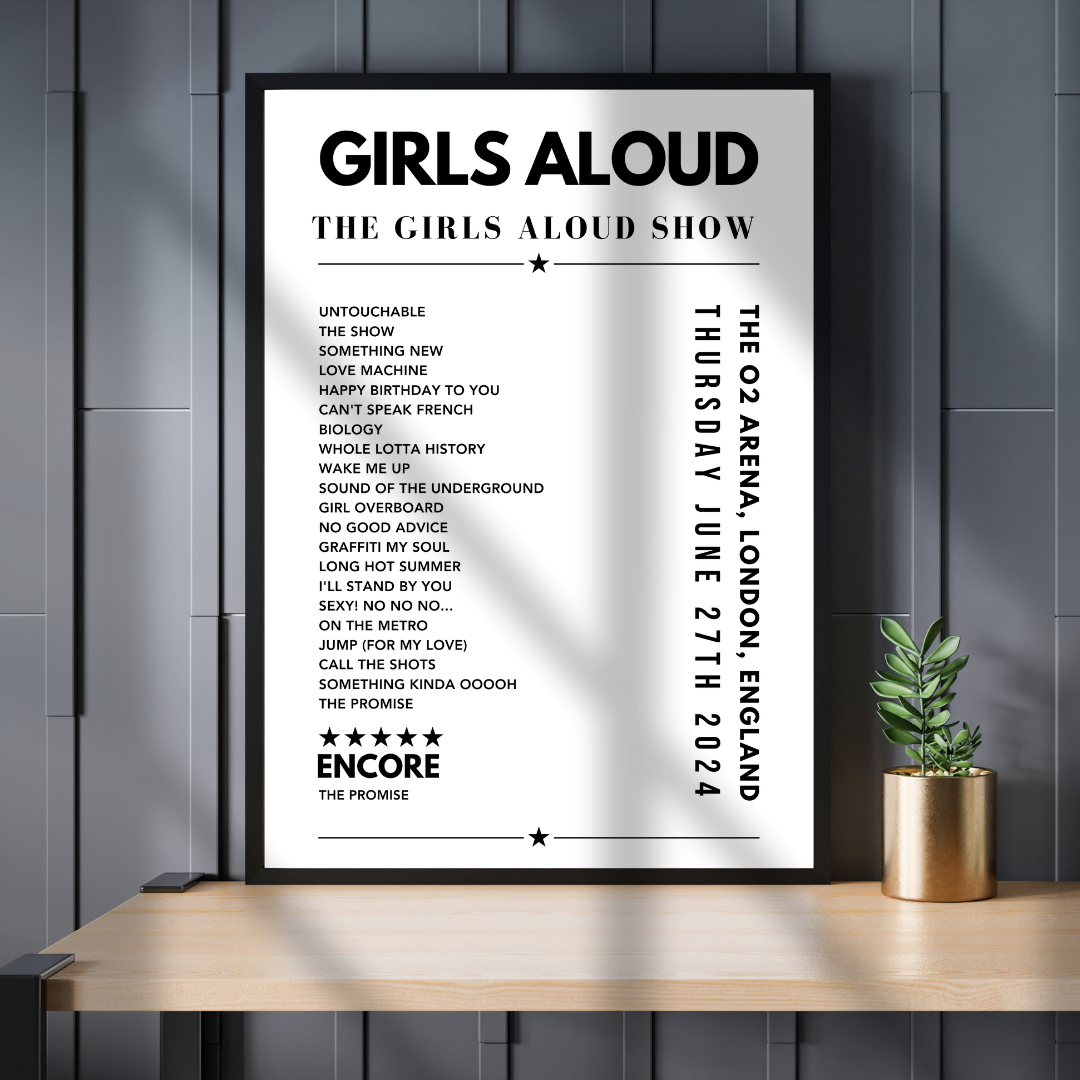 Girls Aloud Setlist Poster - The 02 Arena, London, England, June 27th 2024