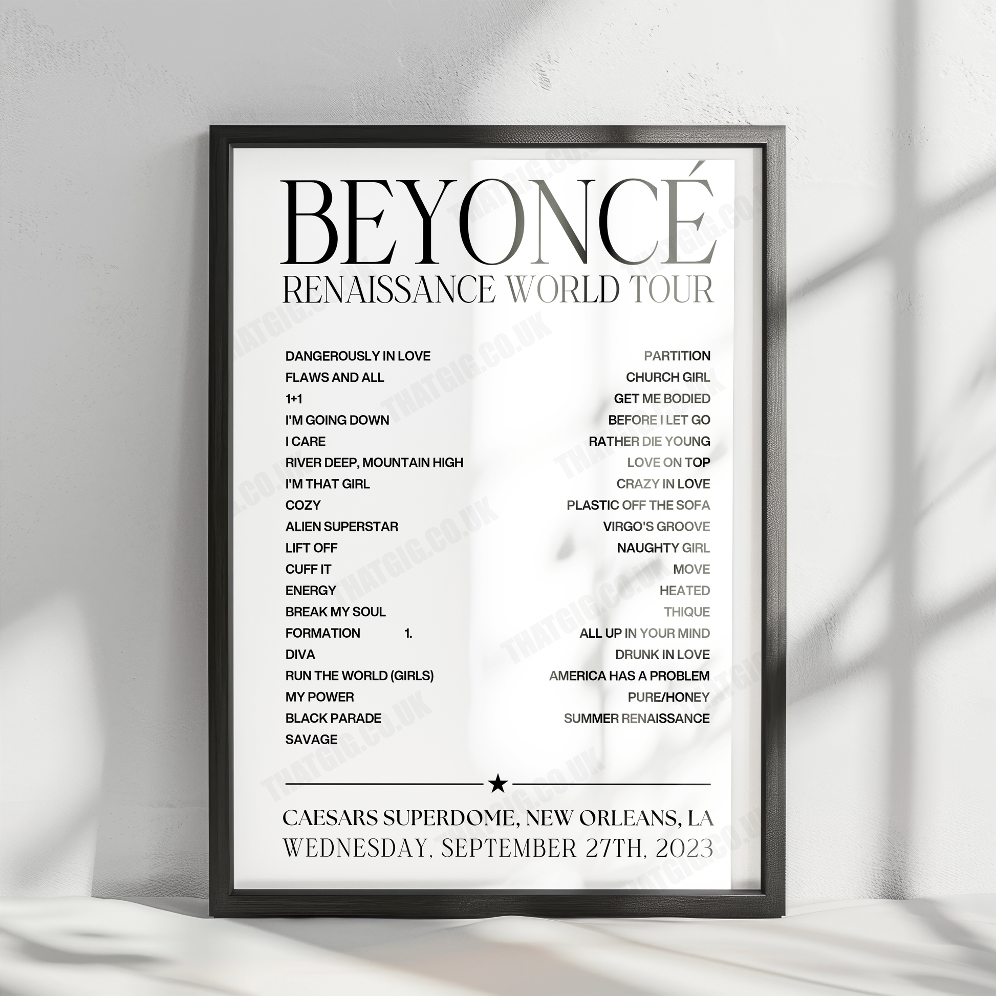 Beyoncé Setlist Poster - Caesars Superdome - September 27th, 2023