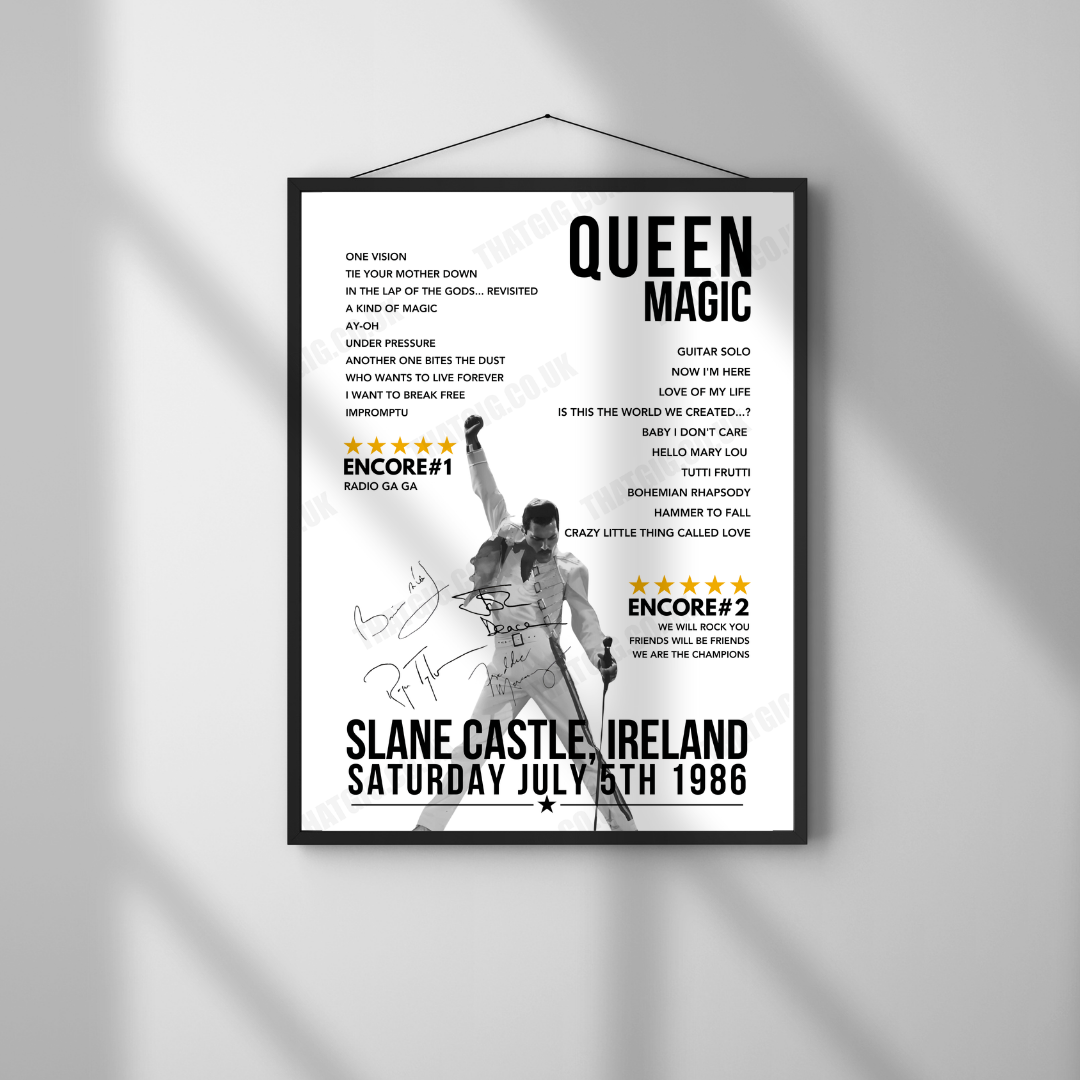 Queen Setlist Poster, Slane Castle, Ireland - July 5th, 1986