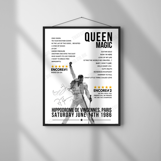 Queen Setlist Poster - Hippodrome de Vincennes, Paris - June 14th, 1986