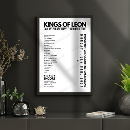 Kings of Leon Setlist Poster, Motorpoint Arena, Nottingham - July 8th, 2024