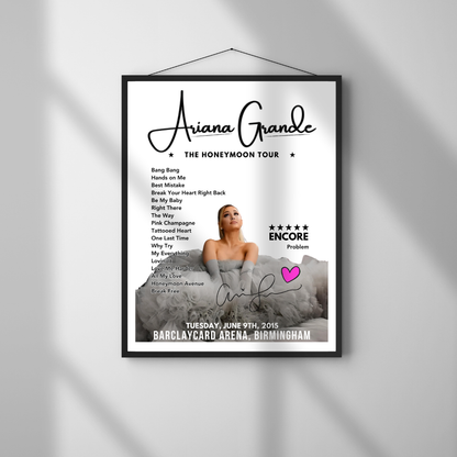 Ariana Grande Setlist Poster - Barclaycard Arena, Birmingham - June 9th, 2015