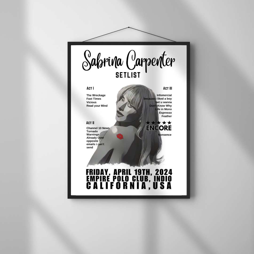 Sabrina Carpenter Setlist Poster - Empire Polo Club, Indio - April 19th, 2024