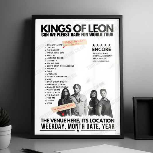 Kings of Leon Setlist Poster - Acrisure Arena, Thousand Palms - August 23rd, 2024