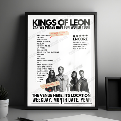 Kings of Leon Setlist Poster - Forest Hills Stadium, Queens - September 18th, 2024