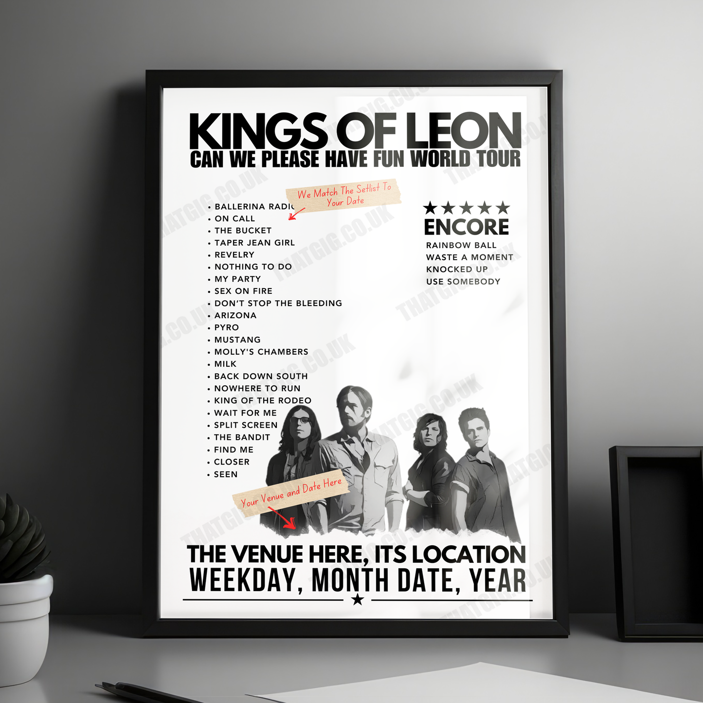 Kings of Leon Setlist Poster - Climate Pledge Arena, Seattle - August 29th, 2024