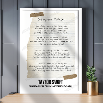 Taylor Swift "Champagne Problems" Lyric Poster