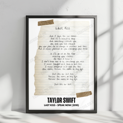 Taylor Swift "Last Kiss" Lyric Poster