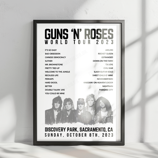 Guns N’ Roses Setlist Poster - Discovery Park, Sacramento - October 8th, 2023