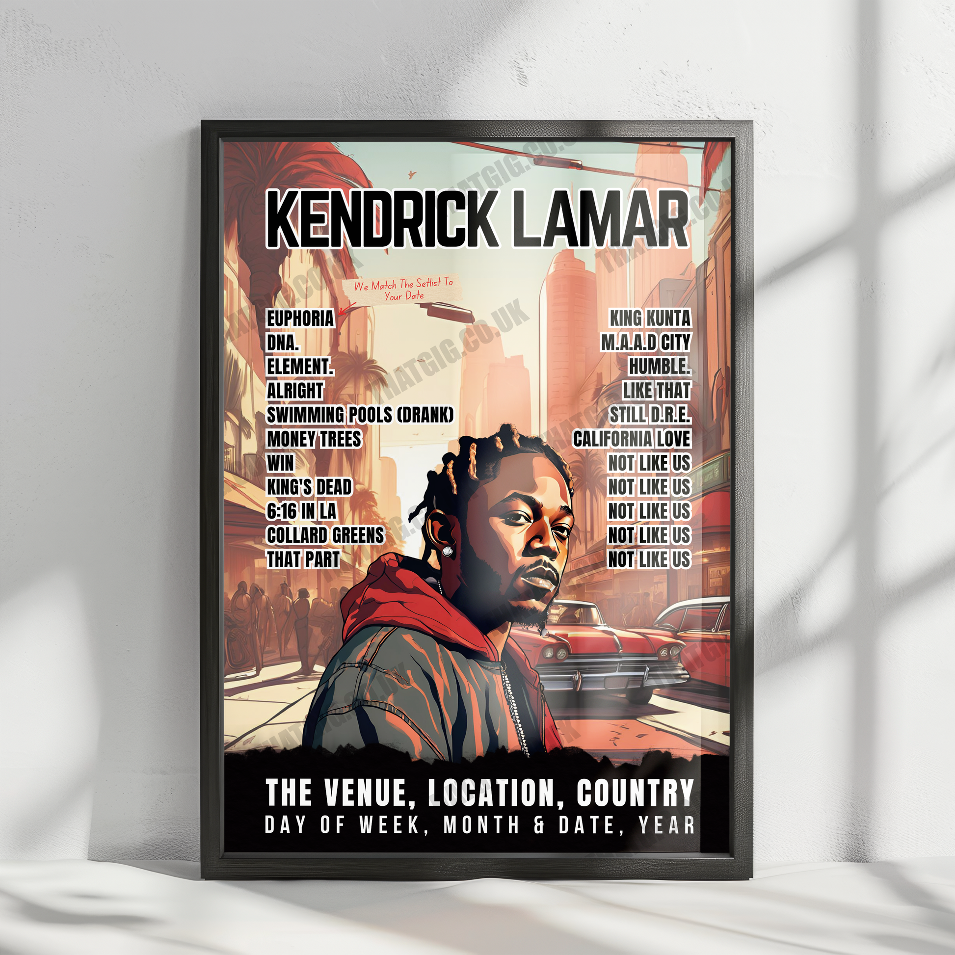 Kendrick Lamar Setlist Poster - BK Arena Kigali - December 6th, 2023