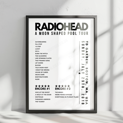 Radiohead Setlist Poster - TD Garden, Boston, MA - July 29th, 2018