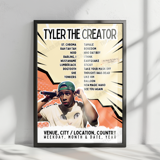 Tyler, The Creator Setlist Poster - Xcel Energy Center, St. Paul, MN - February 4th, 2025