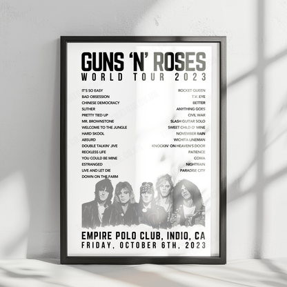 Guns N’ Roses Setlist Poster - Empire Polo Club, Indio - October 6th, 2023