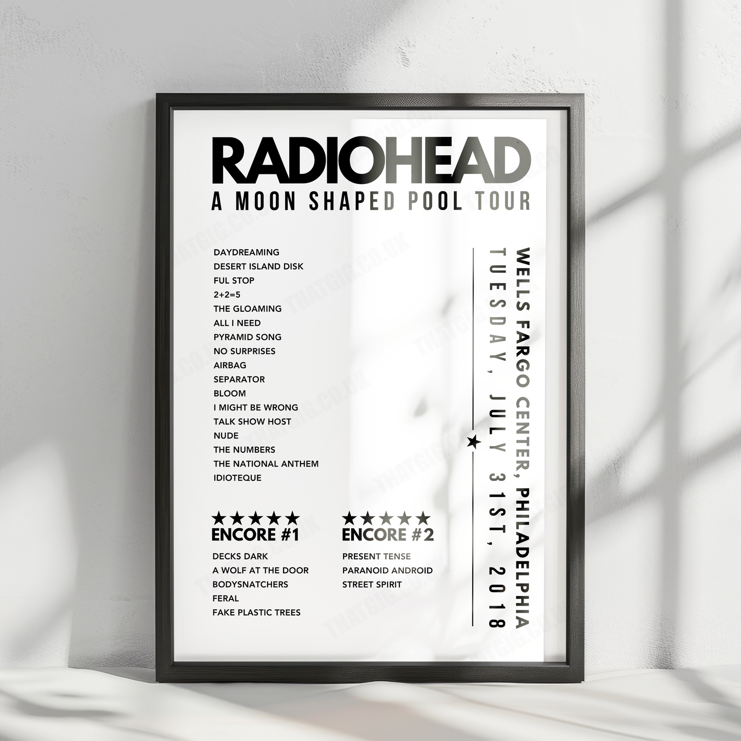 Radiohead Setlist Poster - Wells Fargo Center, Philadelphia - July 31st, 2018