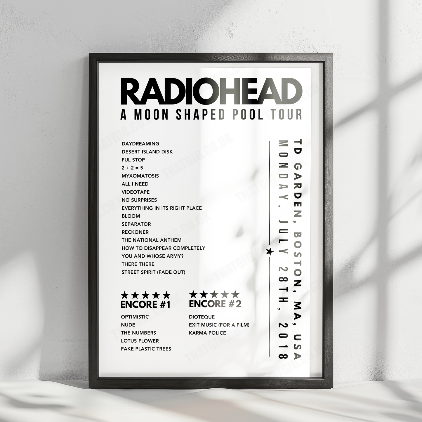 Radiohead Setlist Poster - TD Garden, Boston, MA - July 28th, 2018