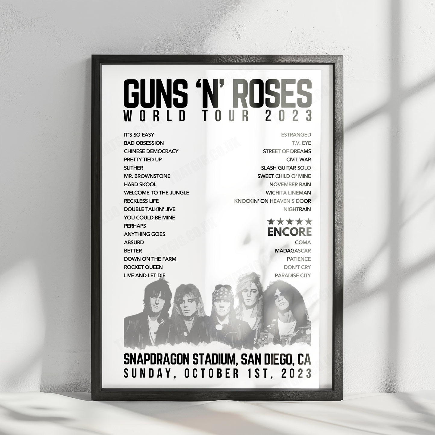 Guns N’ Roses Setlist Poster - Snapdragon Stadium, San Diego - October 1st, 2023