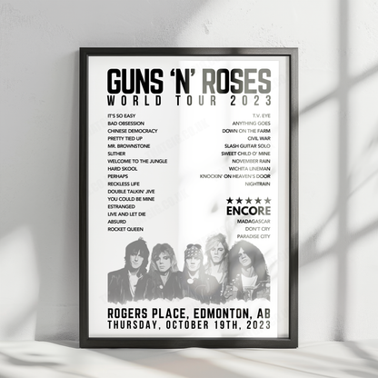 Guns N’ Roses Setlist Poster, Rogers Place, Edmonton - October 19th, 2023