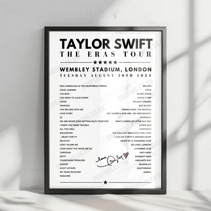 Taylor Swift Setlist Poster - Wembley, London, on August 20th, 2024