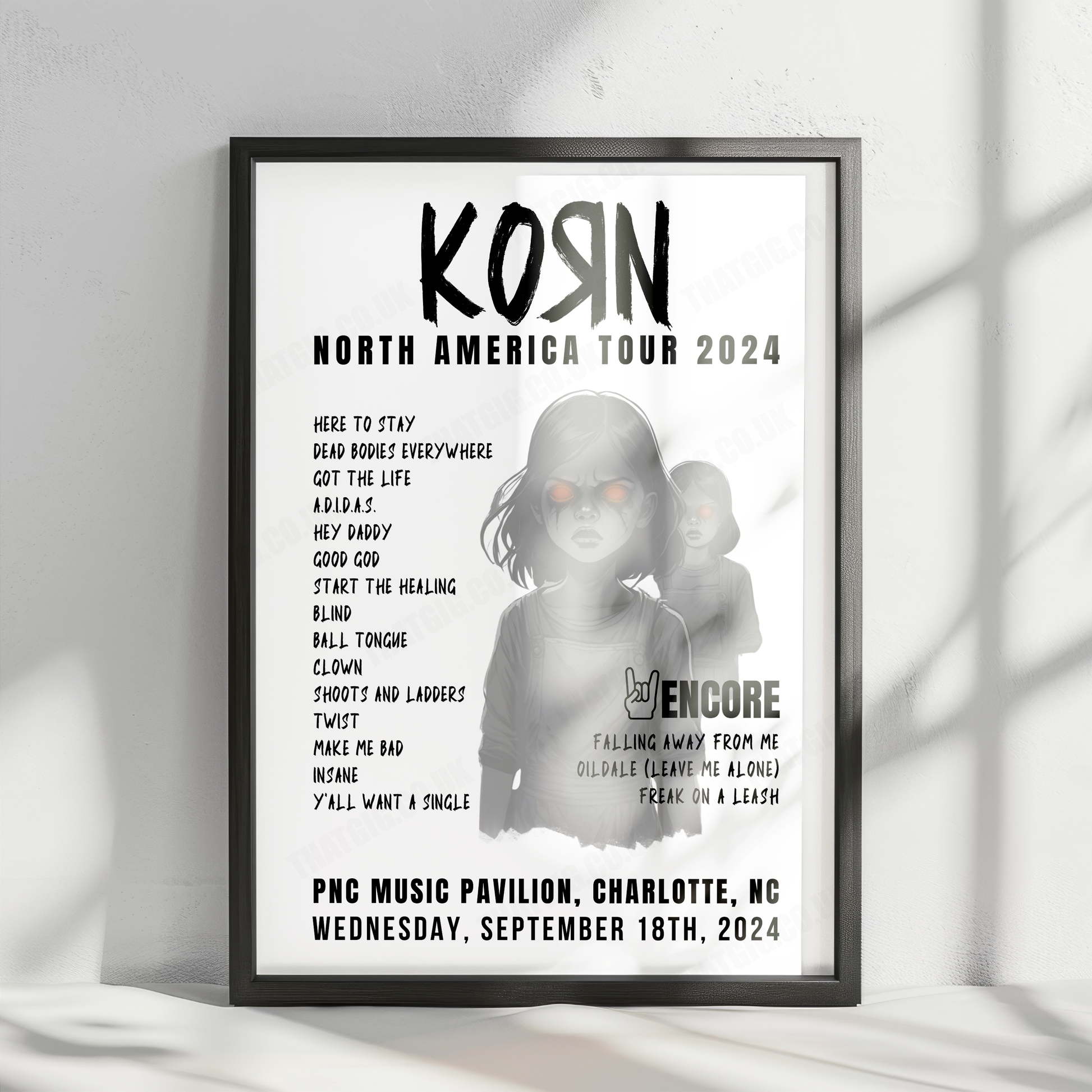 Korn Setlist Poster, PNC Music Pavilion, Charlotte - September 18th, 2024