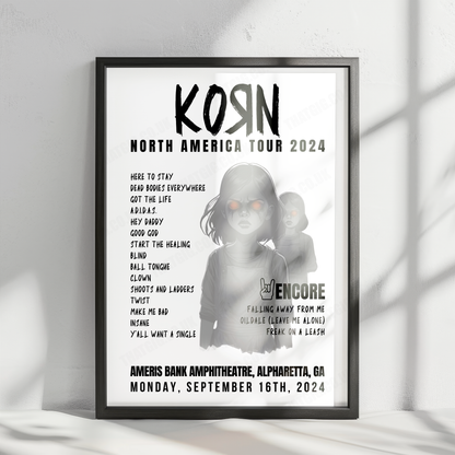 Korn Setlist Poster - Ameris Bank Amphitheatre, Alpharetta, September 16th, 2024