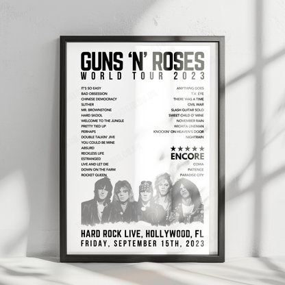 Guns N’ Roses Setlist Poster - Hard Rock Live, Hollywood - September 15th, 2023