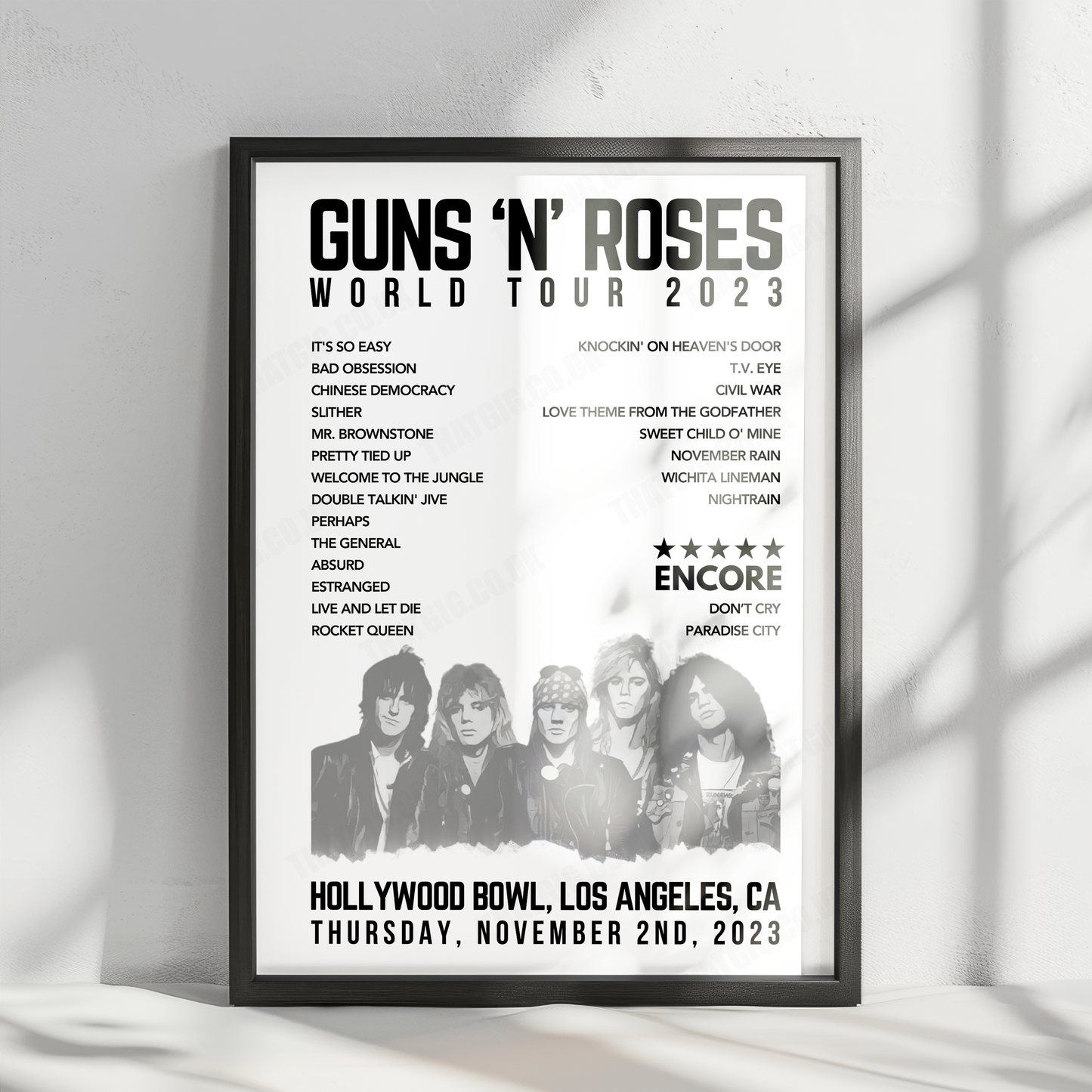 Guns N’ Roses Setlist Poster, Hollywood Bowl, Los Angeles - November 2nd, 2023