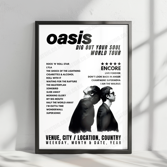 Oasis Setlist Poster - Bridlington Spa, England - July 20th, 2009