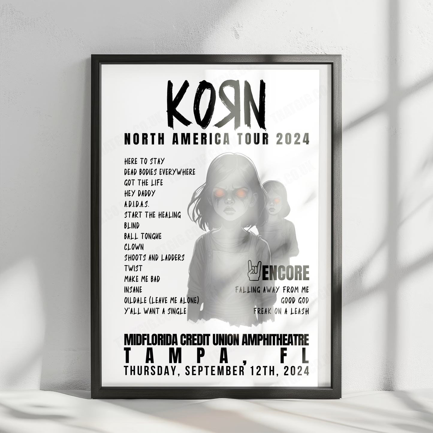 Korn Setlist Poster - MidFlorida Credit Union Amphitheatre, Tampa - September 12th, 2024