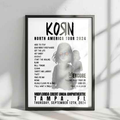 Korn Setlist Poster - MidFlorida Credit Union Amphitheatre, Tampa - September 12th, 2024