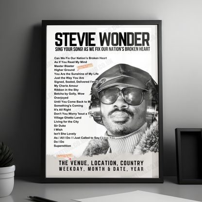 Stevie Wonder Setlist Poster - Wells Fargo Center, Philadelphia - October 12th, 2024