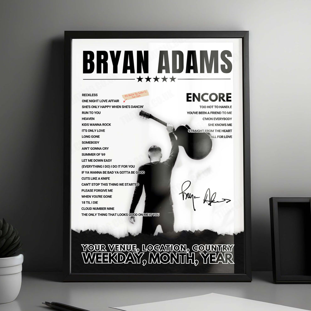 Bryan Adams Setlist Poster Brisbane Entertainment Centre Feb 2025