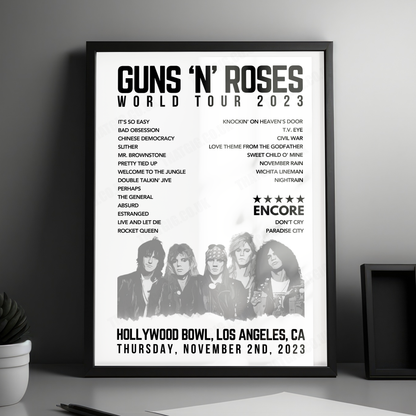 Guns N’ Roses Setlist Poster, Hollywood Bowl, Los Angeles - November 2nd, 2023