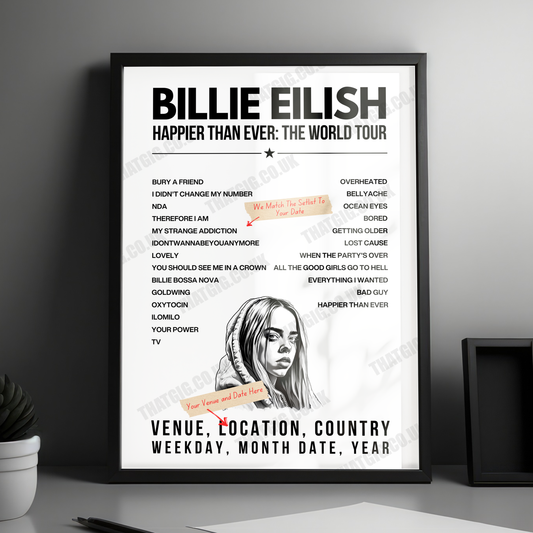 Billie Eilish Setlist Poster - The O2 Arena, London, England - June 25th, 2022