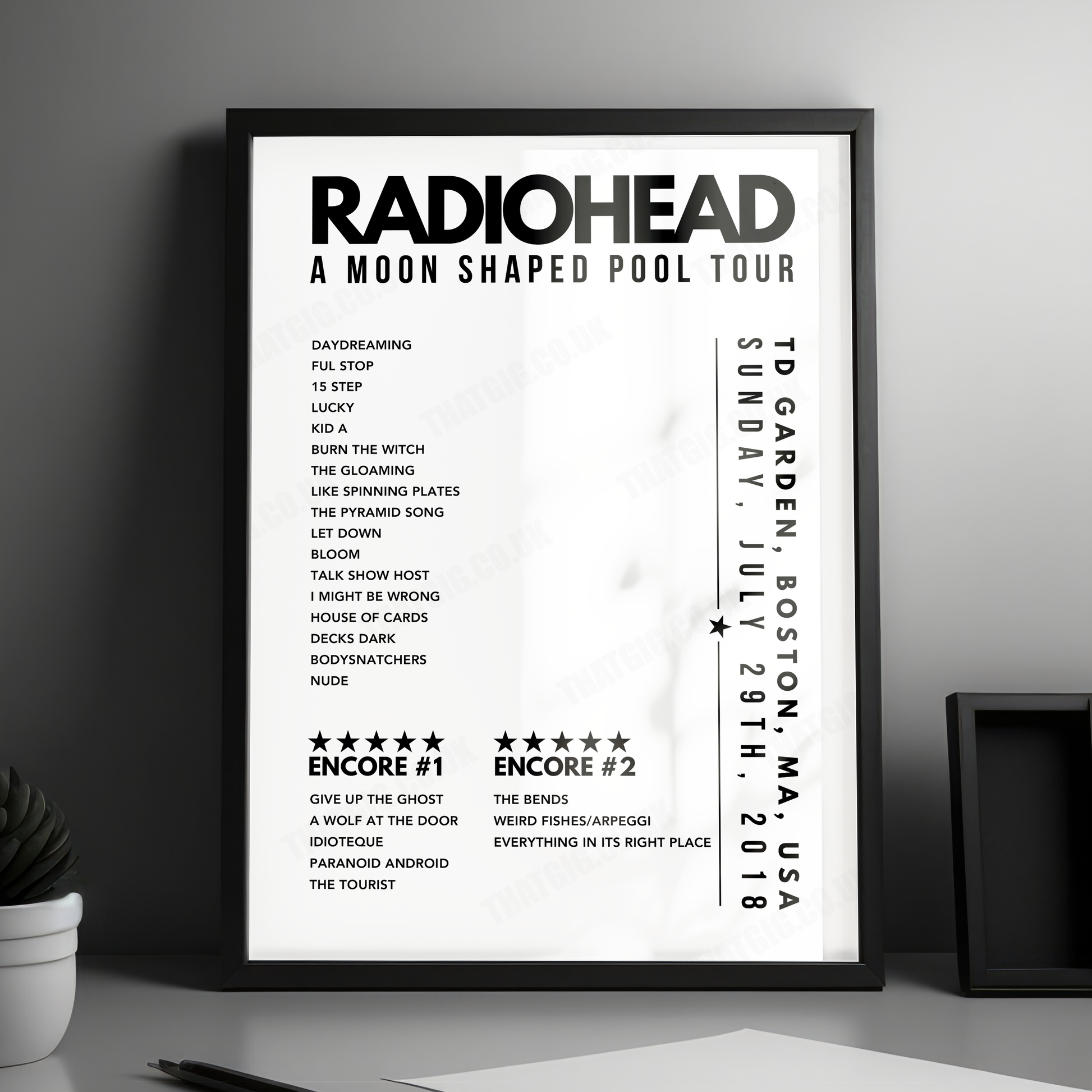 Radiohead Setlist Poster - TD Garden, Boston, MA - July 29th, 2018