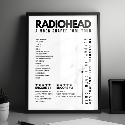 Radiohead Setlist Poster - TD Garden, Boston, MA - July 29th, 2018