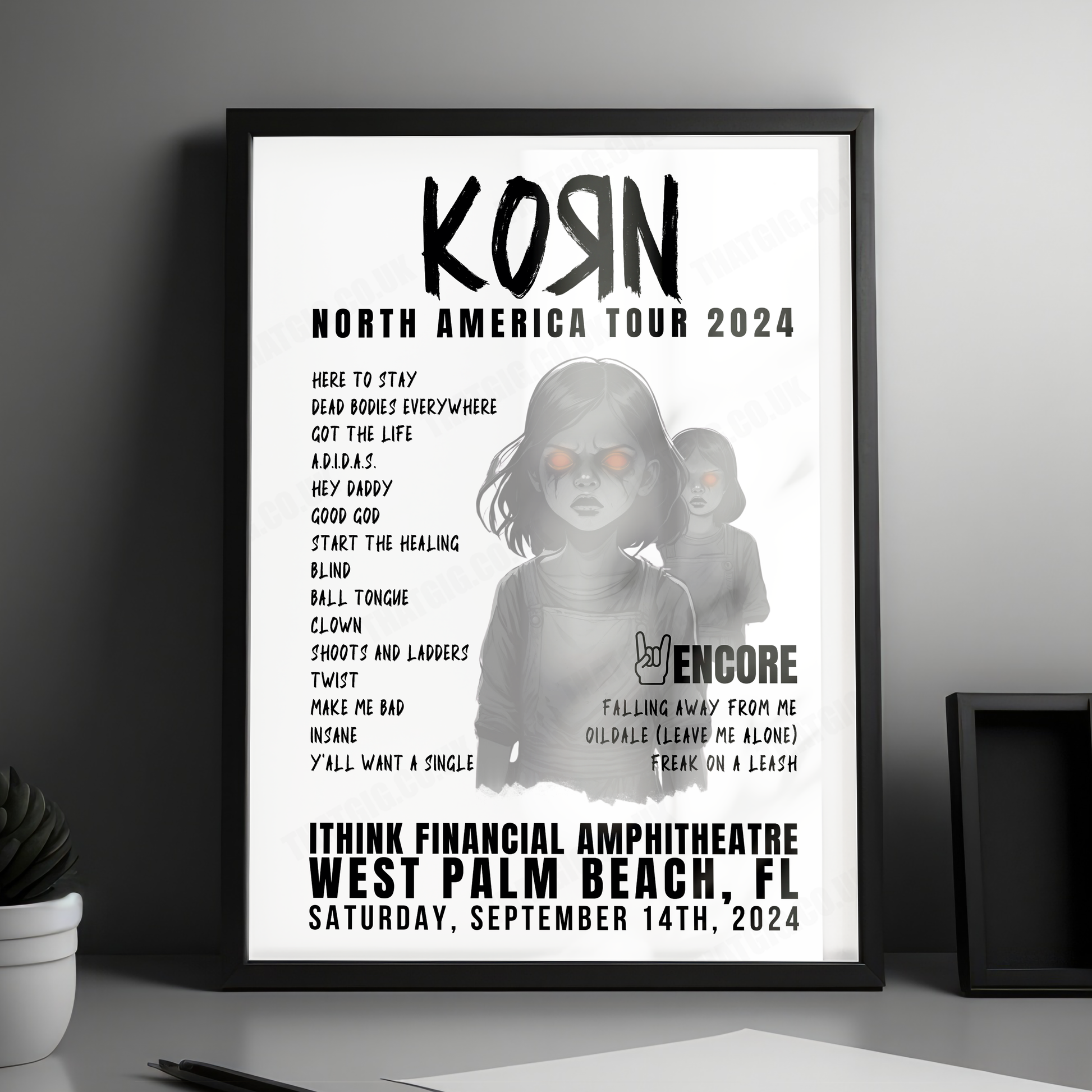 Korn Setlist Poster - iTHINK Financial Amphitheatre, West Palm Beach, September 14th, 2024