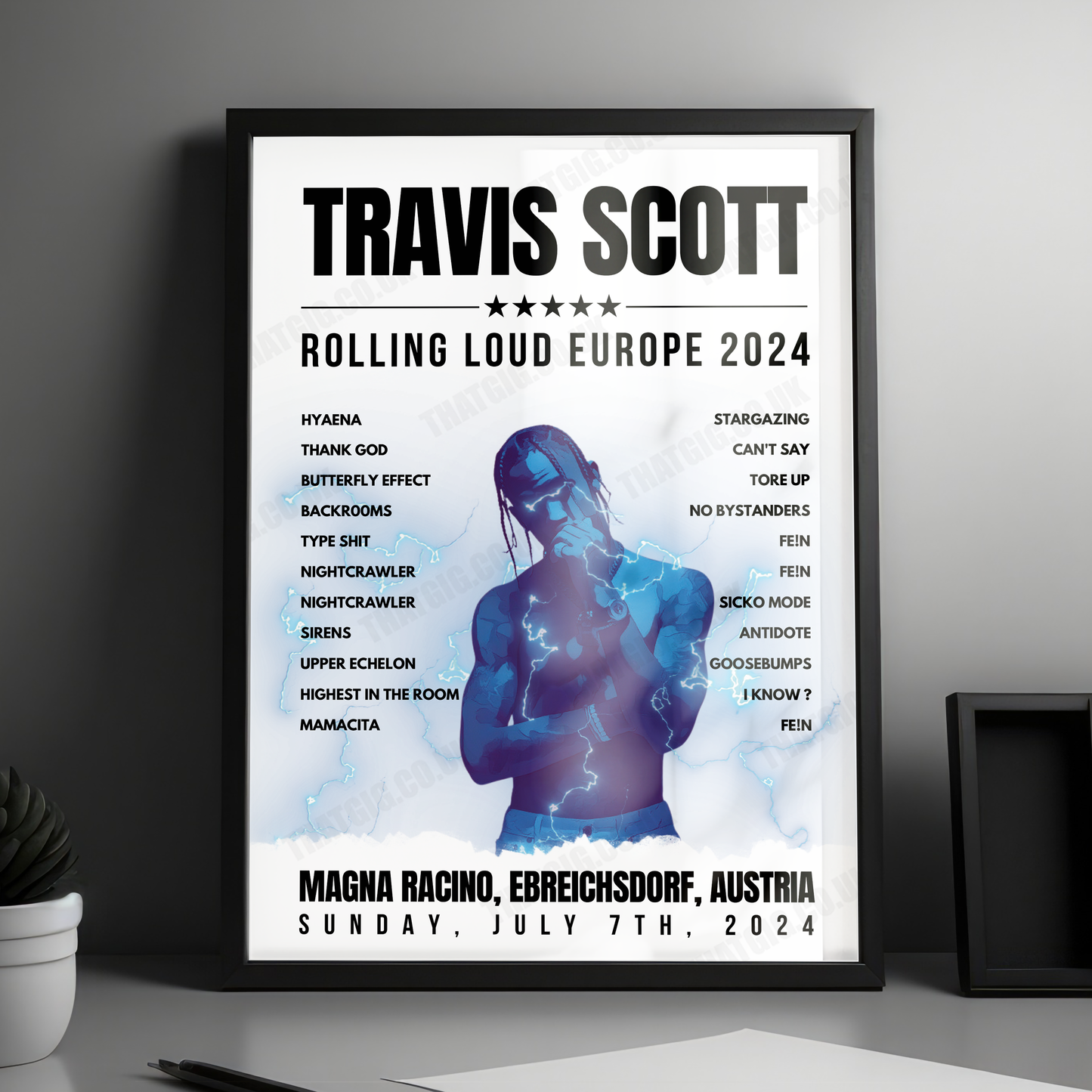 Travis Scott Setlist Poster - Rolling Loud Europe, Magna Racino, Austria - July 7th, 2024