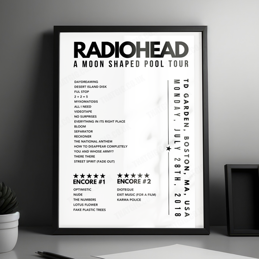 Radiohead Setlist Poster - TD Garden, Boston, MA - July 28th, 2018