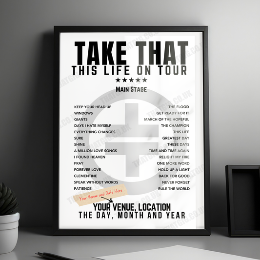 Take That "Ashton Gate Concert" Setlist Poster - June 9th, 2024