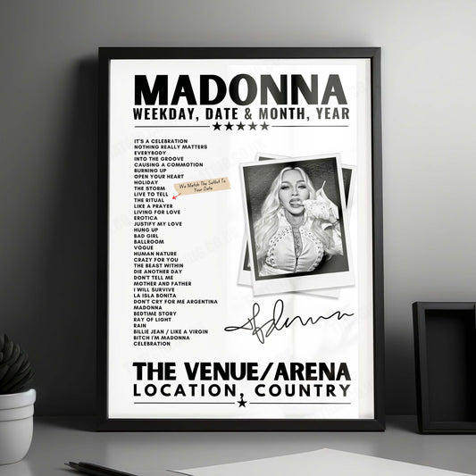 Madonna Setlist Poster - Wells Fargo Center, Philadelphia, PA - January 25th, 2024