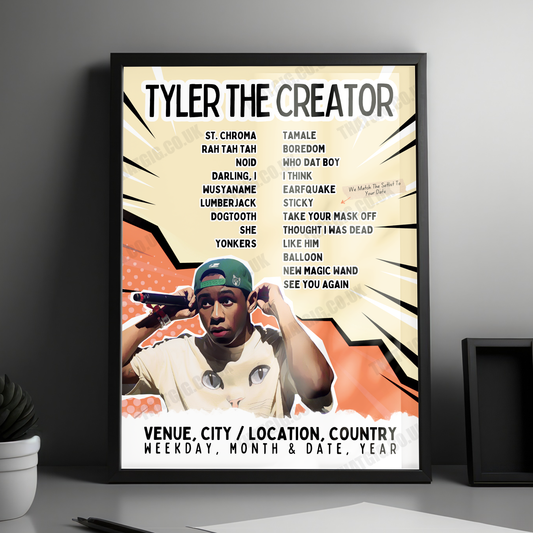 Tyler, The Creator Setlist Poster - Xcel Energy Center, St. Paul, MN - February 4th, 2025