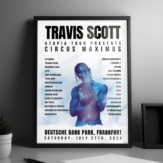 Travis Scott Setlist Poster - Deutsche Bank Park, Frankfurt, Germany - July 27th, 2024