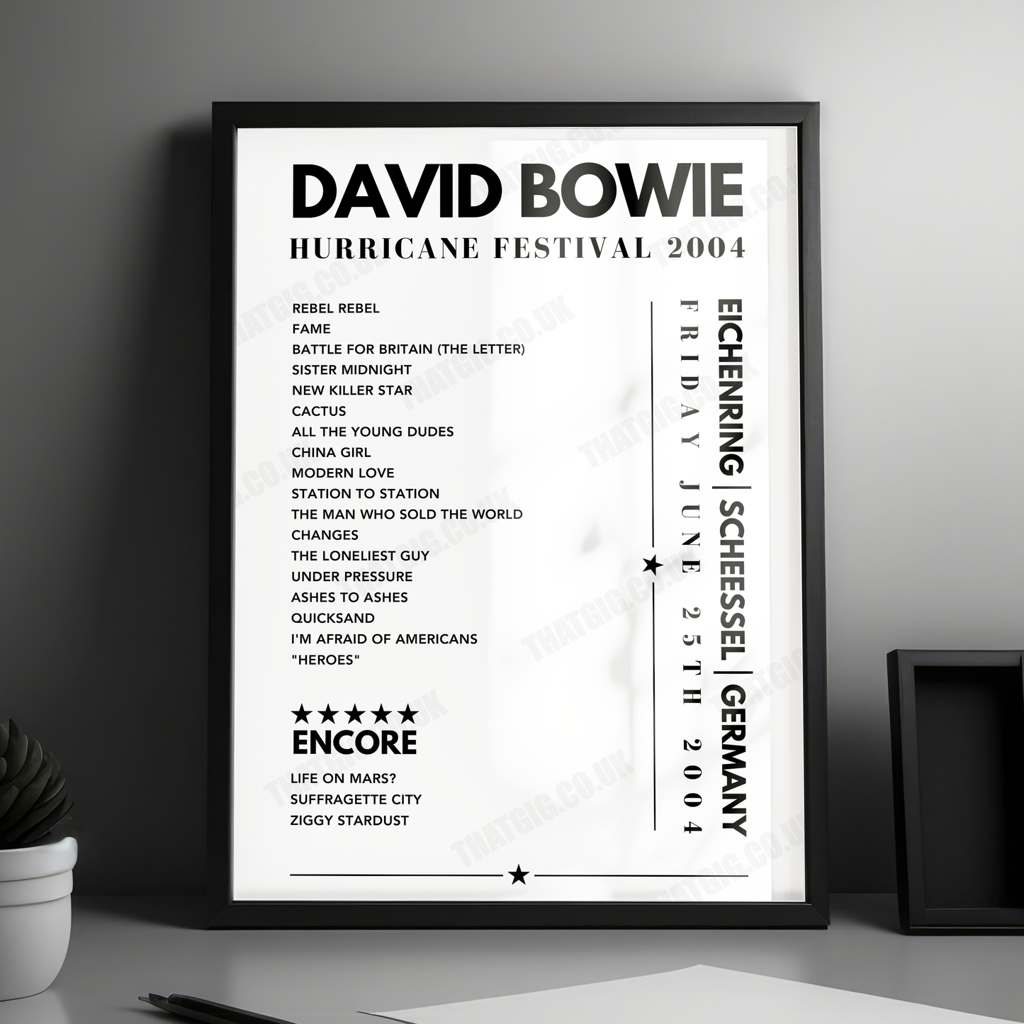 David Bowie Setlist Poster - Eichenring, Germany on June 25th 2004