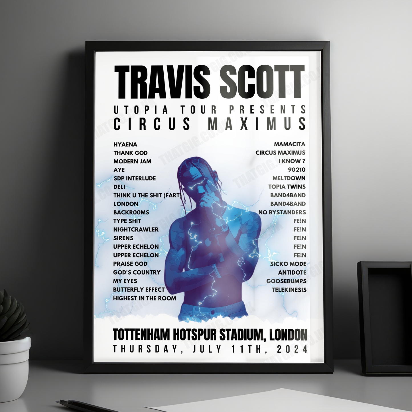 Travis Scott Setlist Poster - Tottenham Hotspur Stadium, London, July 11th 2024