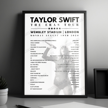 Taylor Swift Setlist Poster - Wembley, London, on August 19th 2024