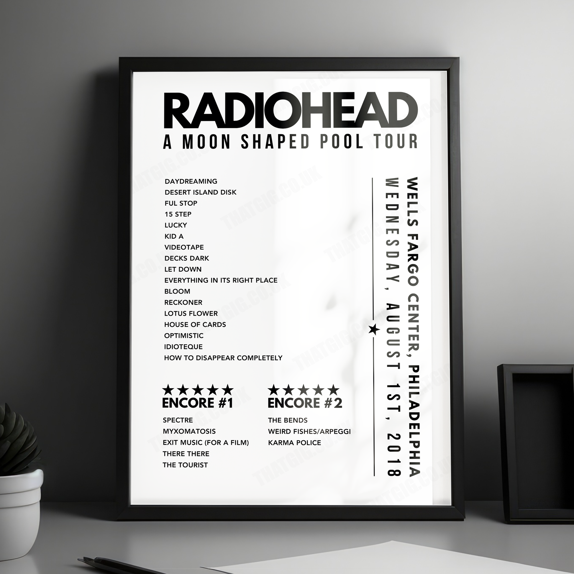 Radiohead Setlist Poster - Wells Fargo Center, Philadelphia - August 1st, 2018