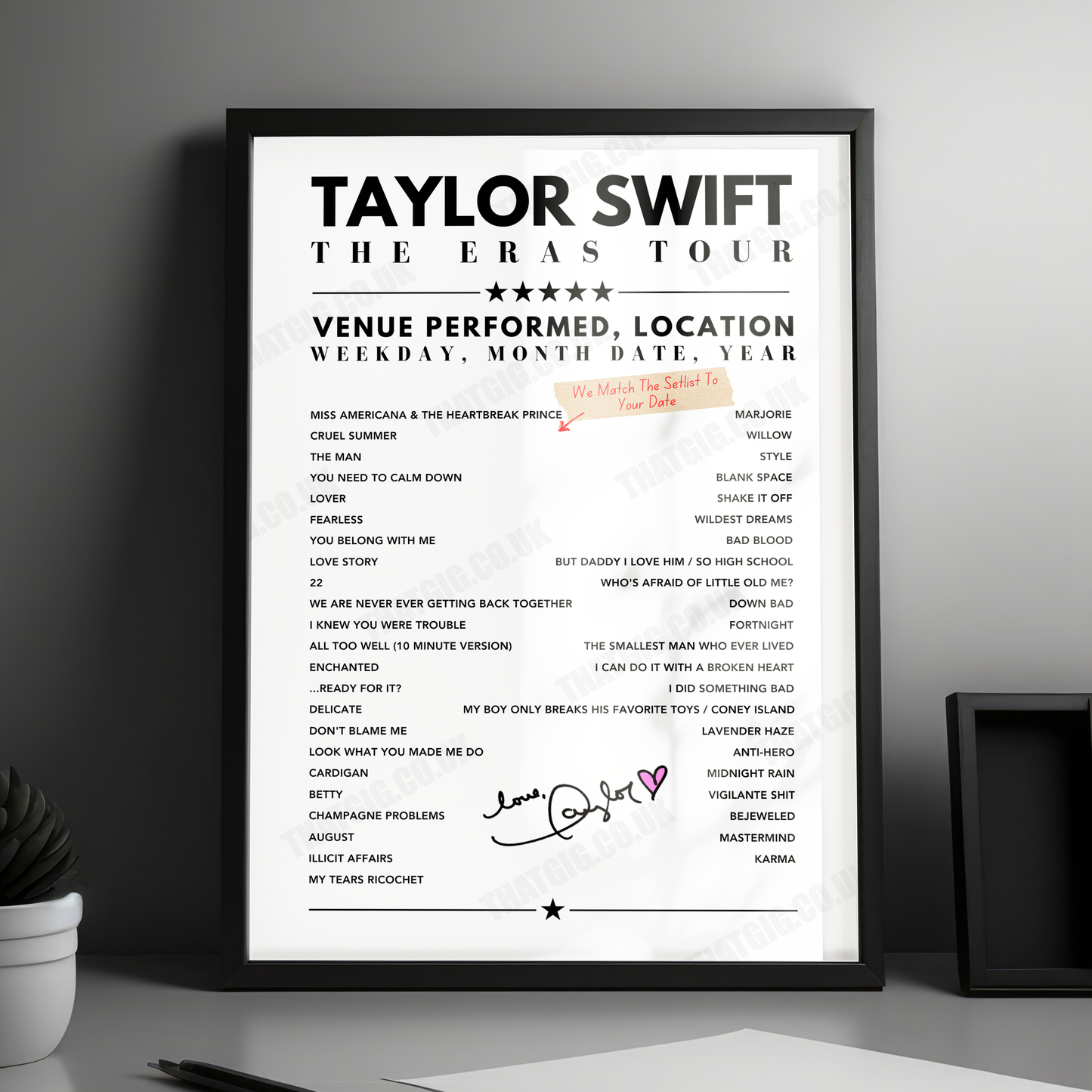 Taylor Swift Setlist Poster - Veltins-Arena, Gelsenkirchen - July 17th, 2024