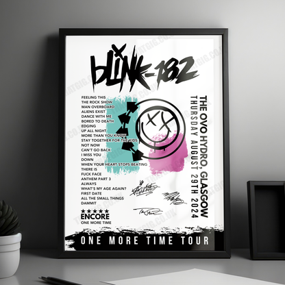 Blink-182 Setlist Poster - The OVO Hydro, Glasgow - August 29th 2024